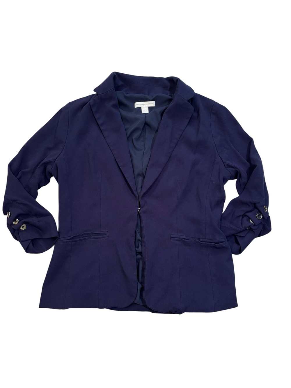 New York & Company Navy Single-Button Notch Lapel Blazer